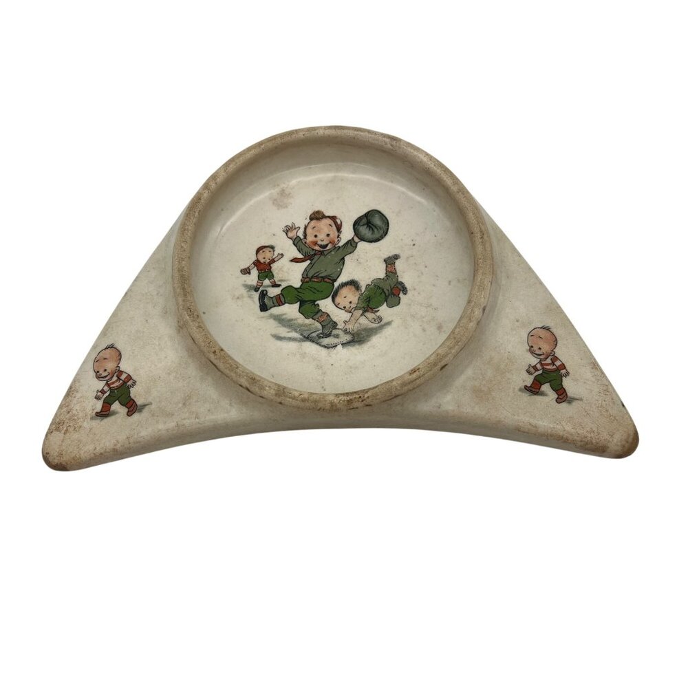 Triangular High Chair Baby Plate Kids Playing Baseball Unmarked Underwood Style